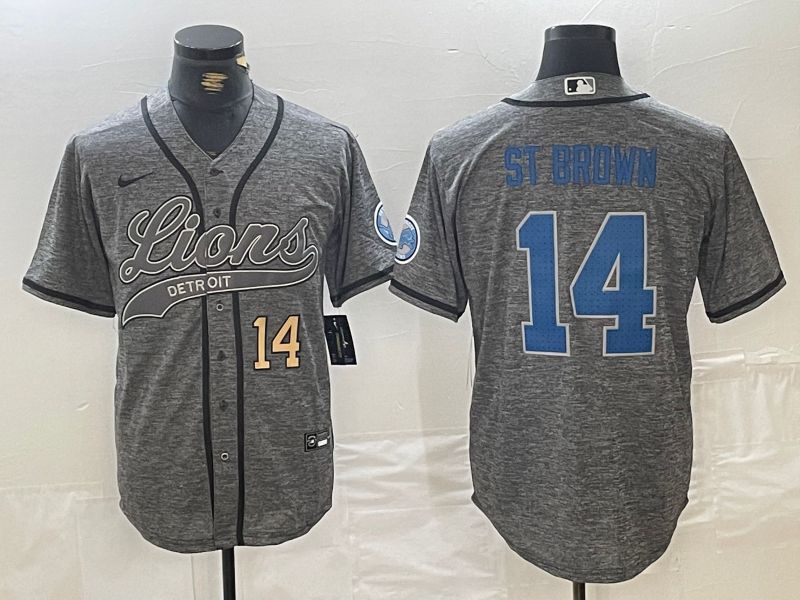 Men Detroit Lions #14 ST Brown Grey Joint Name 2024 Nike Limited NFL Jersey style 2